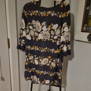 Old Navy Navy Midi Dress with White and Yellow Floral Print